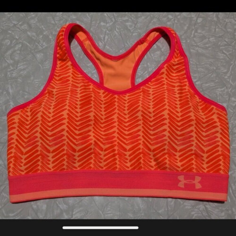 Under Armour Medium Orange Coral Pink Patterned Racerback Sports‎ Bra